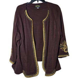 Bob Mackie Brown Embroidered Jacket Plus Size 2X Blazer Artsy Gold Metallic‎